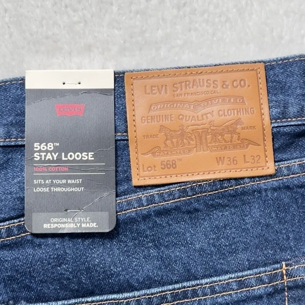 Levis Premium 568 Stay Loose Jeans Mens Sz 36x32 Blue Denim 100% Cotton